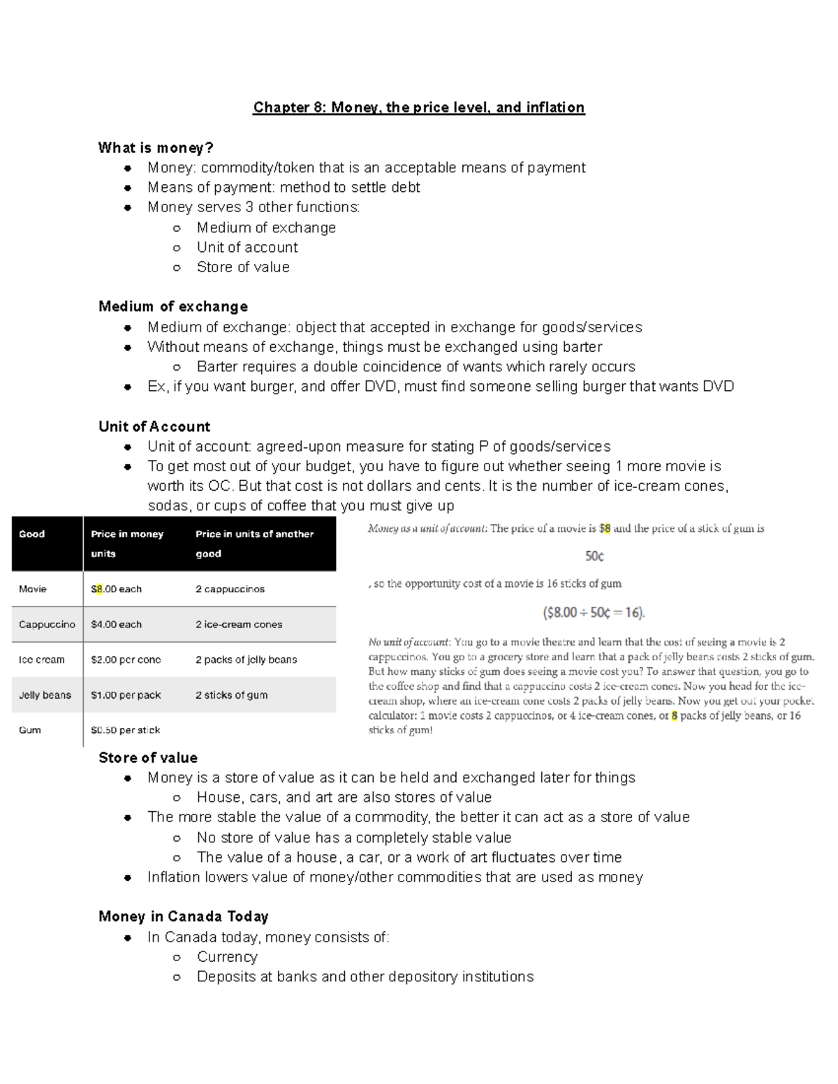Chapter 8 Money, the price level, and inflation - Chapter 8: Money, the ...