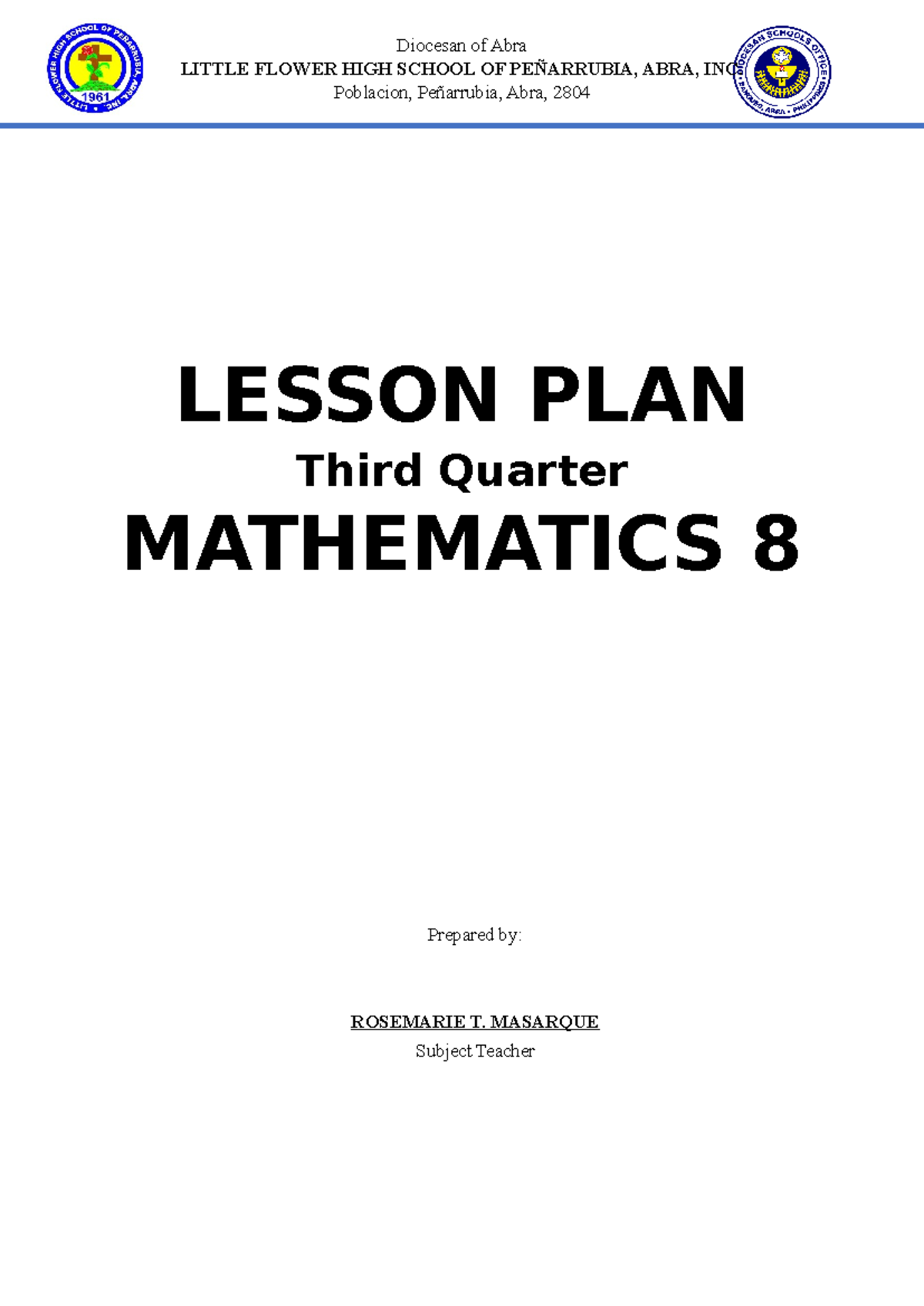 3rd Quarter(1 week) - Module - BSED Mathematics - LESSON PLAN Third ...