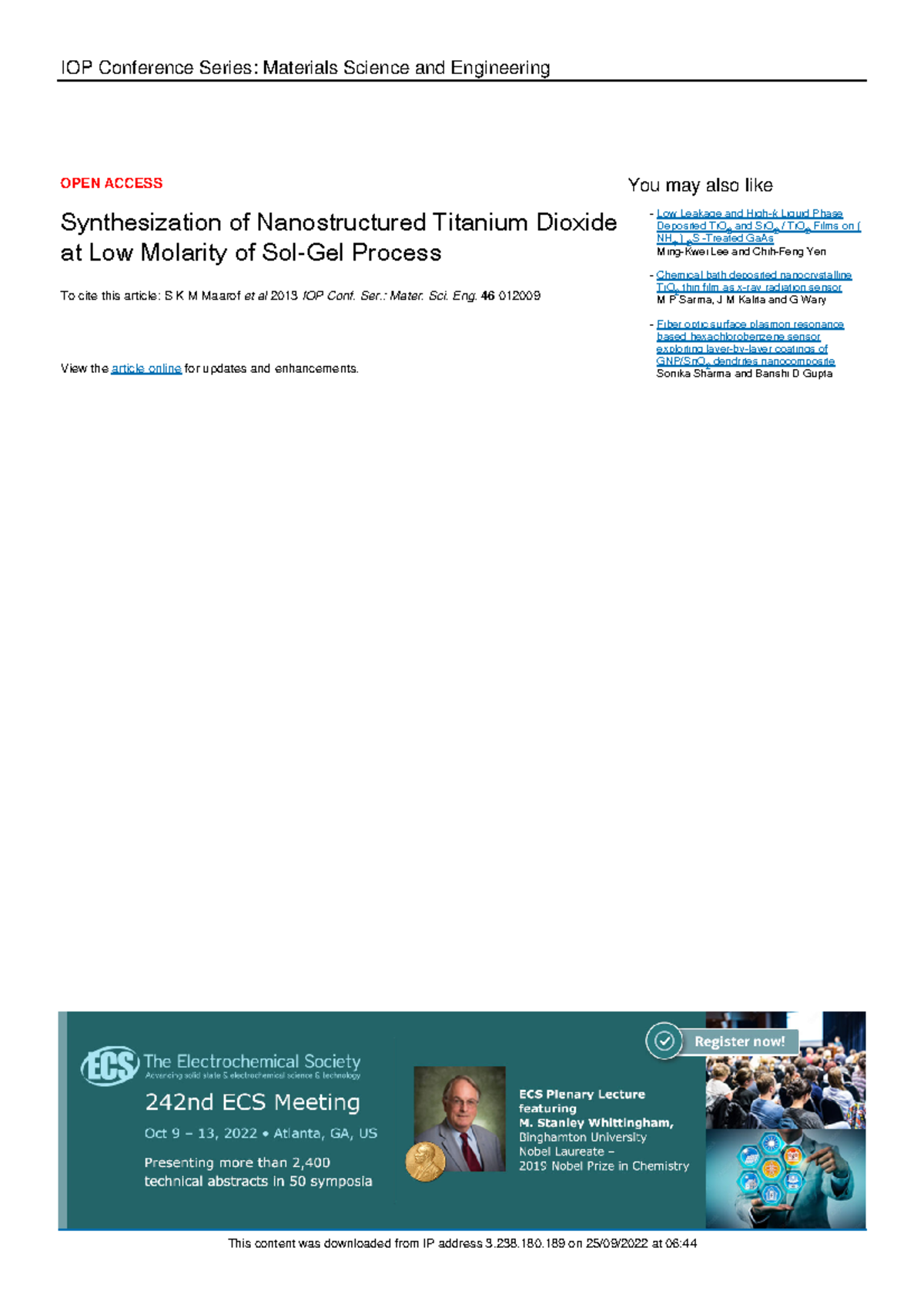 Synthesization of Nanostructured Titaniu - Ser.: Mater. Sci. Eng. 46 ...