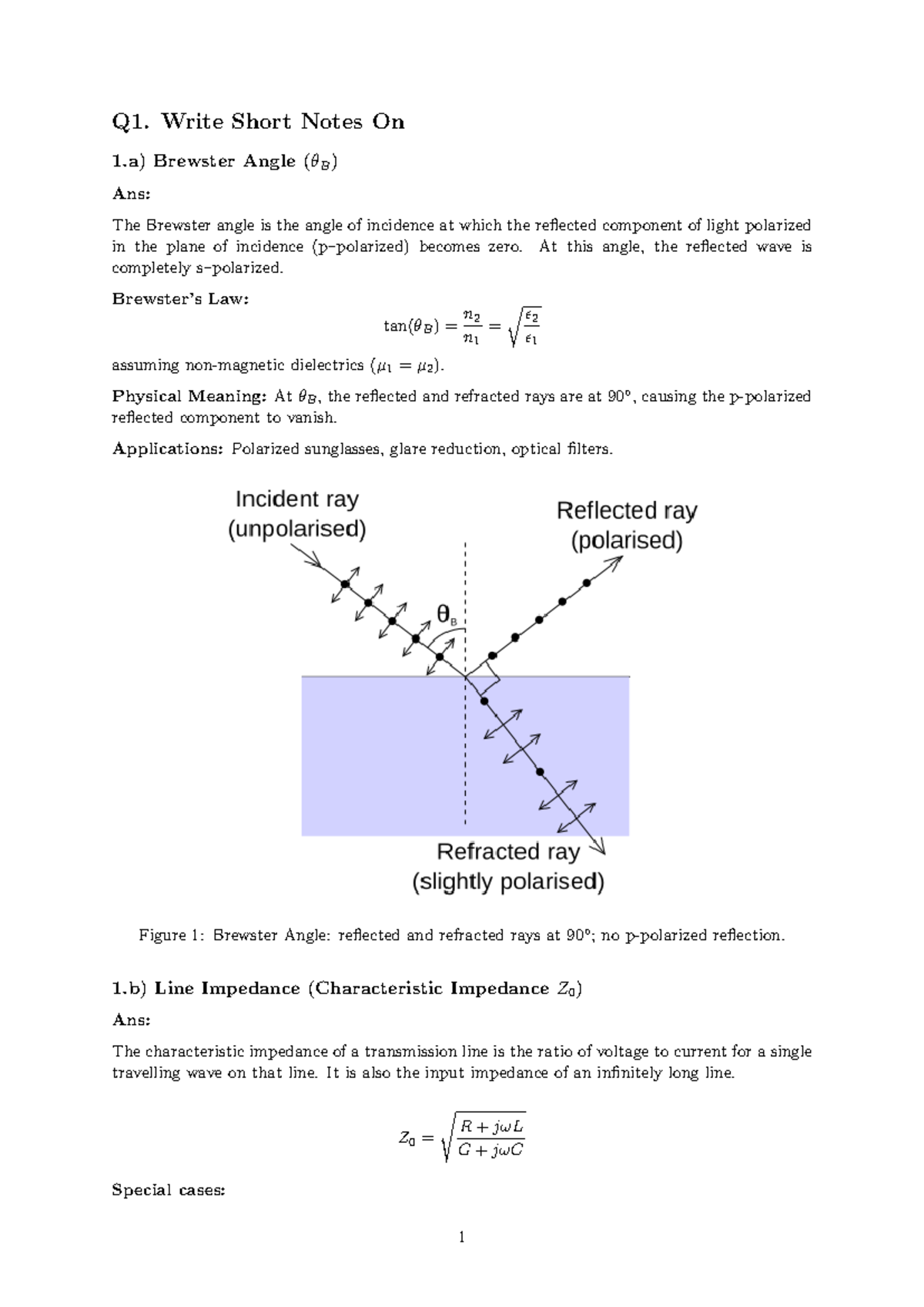 Assignment 2: Short Notes on Brewster Angle, Line Impedance & Smith ...