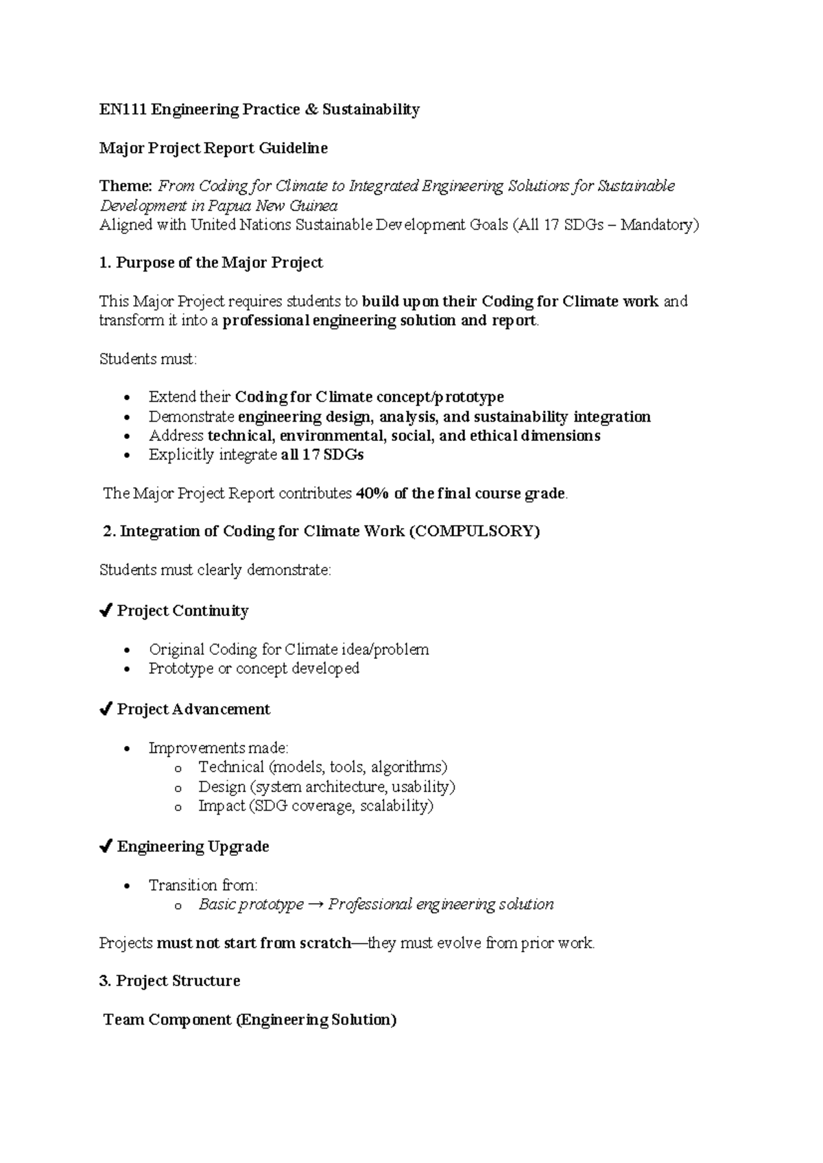EN111 Major Project Report Guidelines: Engineering & Sustainability ...