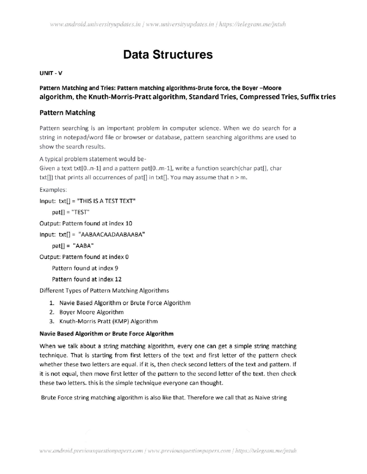 Data Structures UNIT V: Pattern Matching Algorithms and Tries - Studocu