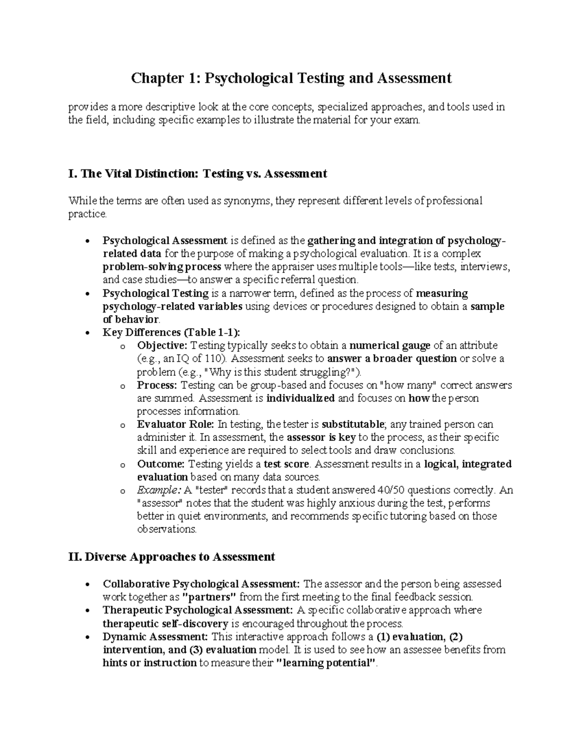 Psychological Assessment Overview: Chapters 1 & 2 Insights - Studocu
