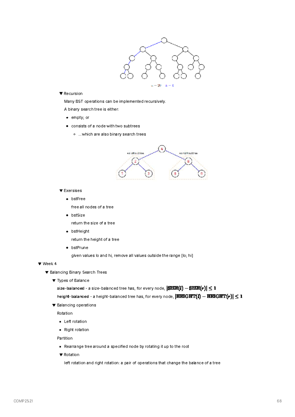 COMP2521 Week 4: Recursion and Balancing in Binary Search Trees - Studocu