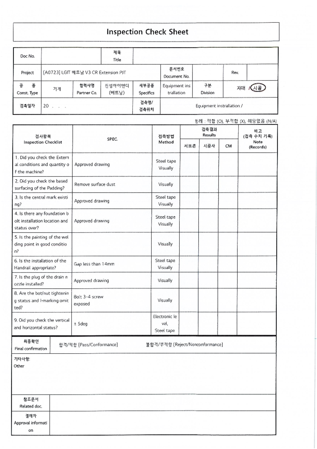 Inspection Check Sheet for LGIT V3 CR Extension Project - Studocu