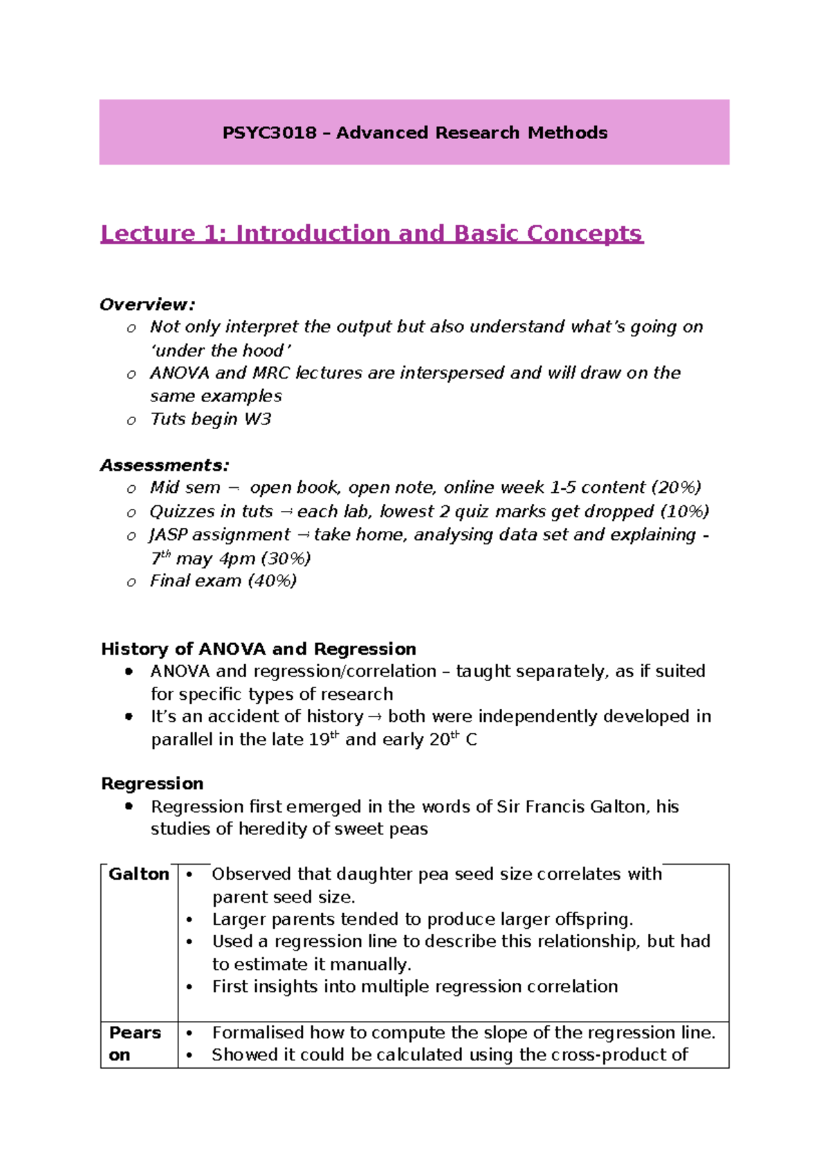 PSYC3018 Advanced Research Methods Lectures 1-5 Overview - Studocu