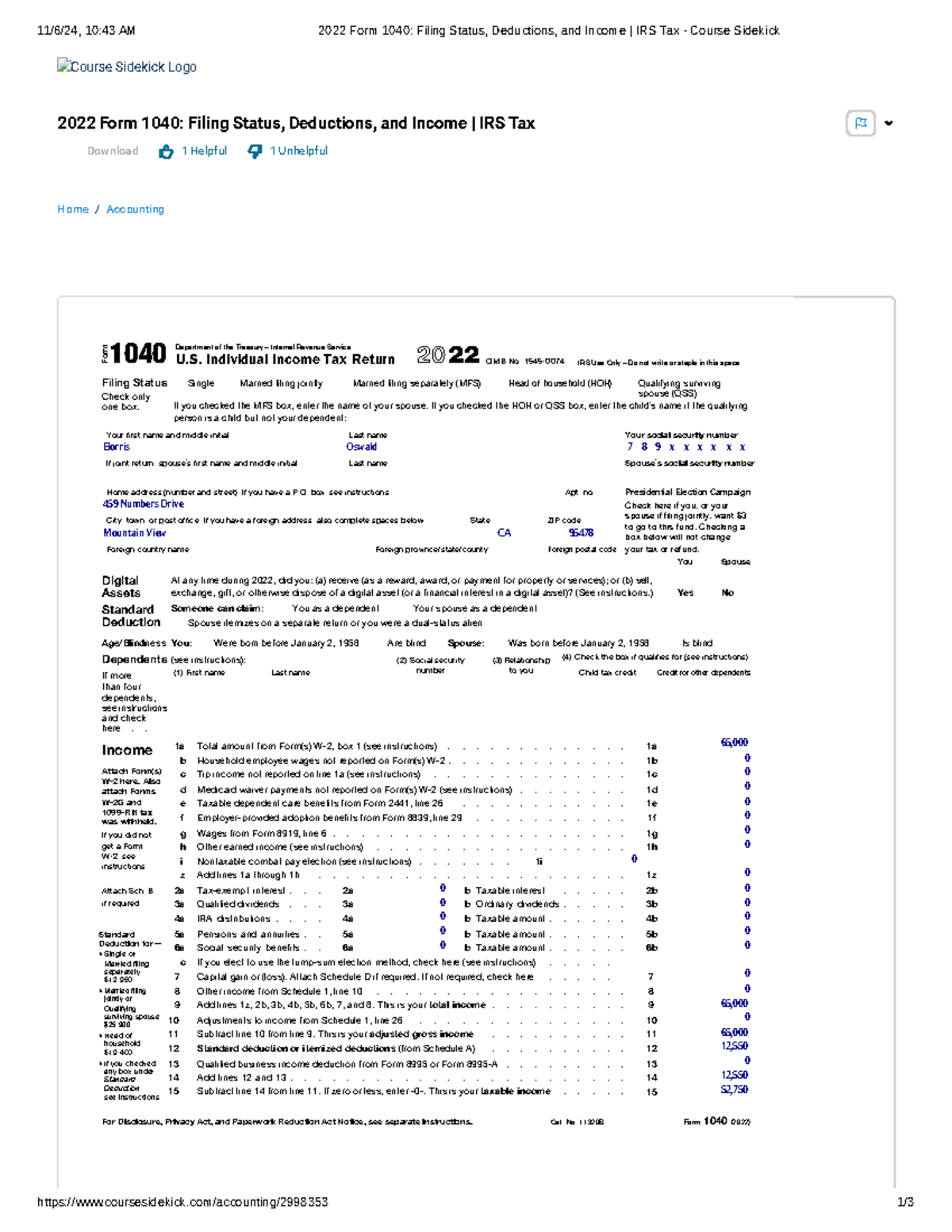 2022 Form 1040: Filing status, deductions, and income IRS tax notes ...