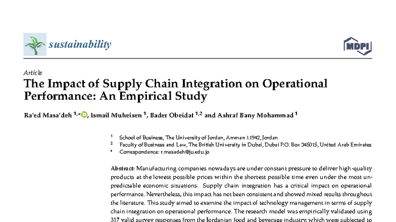 Sustainability 2022: The Impact of Supply Chain Integration on ...