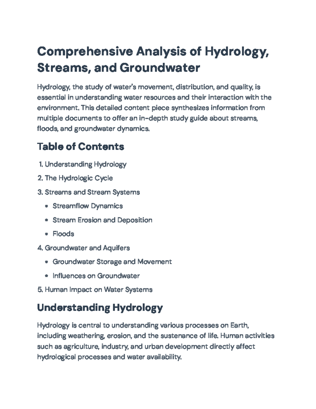 Comprehensive Study Guide on Hydrology, Streams & Groundwater Dynamics ...