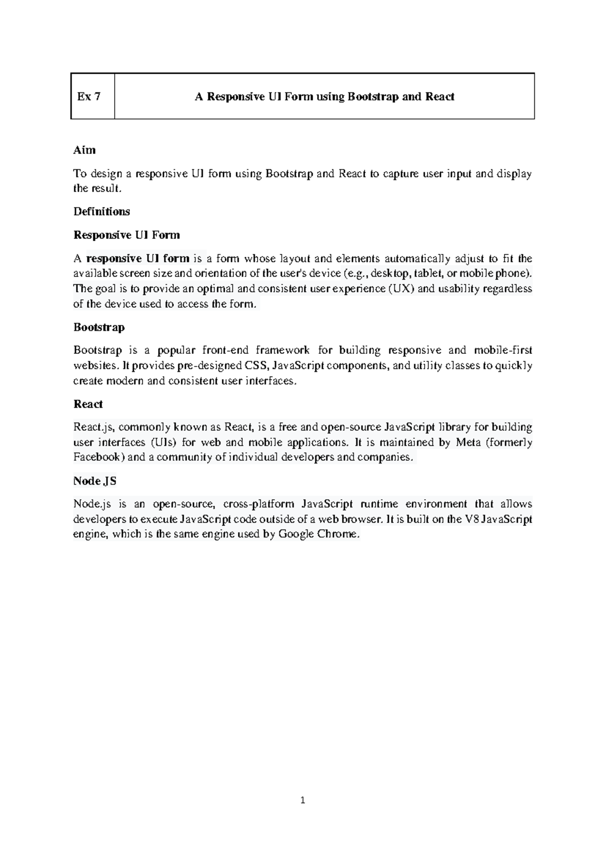 MC25106 - AJP (Ex 7) - Responsive UI Form with Bootstrap & React - Studocu