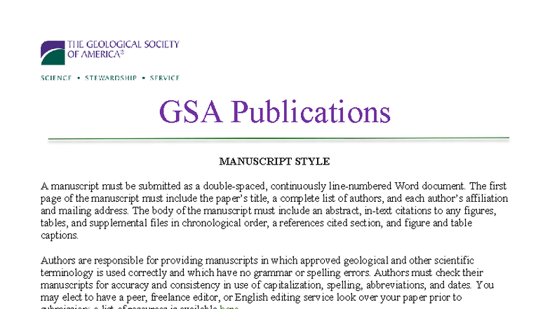 GSA Publications Manuscript Style Guide for Psychology Disorders - Studocu