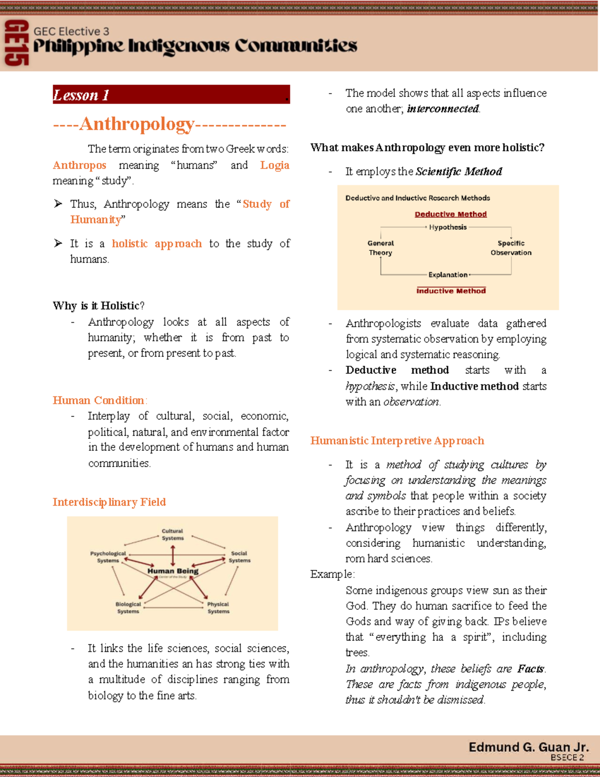 PIC- Notes: Understanding the holistic approach in anthropology - Studocu