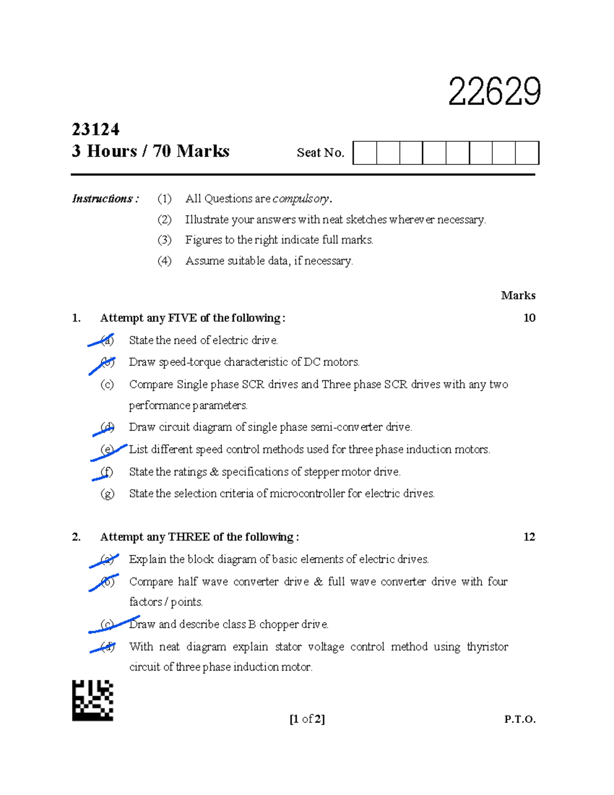 22629 Electric Drives Exam: 3 Hours, 70 Marks Instructions & Questions ...