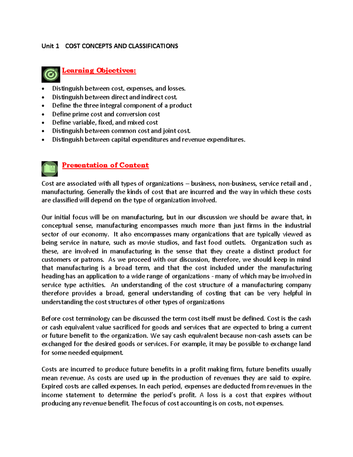 COST Concepts & Classification: Final Exam Review Notes - Studocu