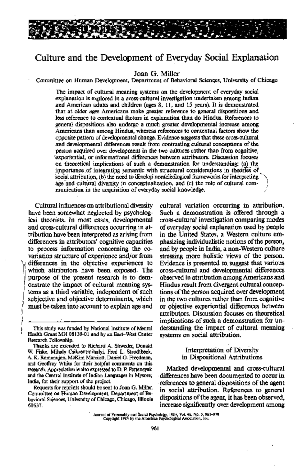 Cultural Influences on Social Explanation: Summary of Key Findings ...