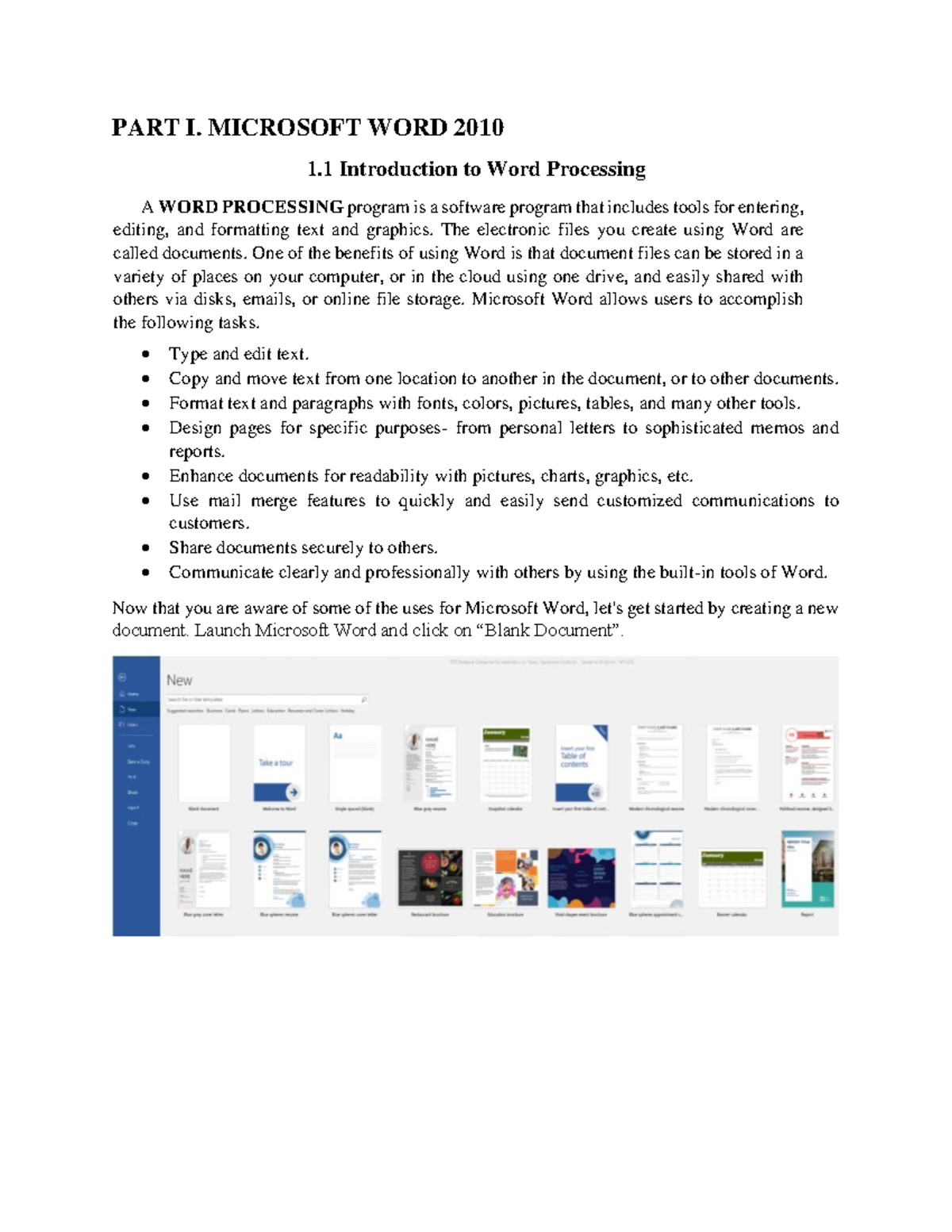 Part I: Intro to MS Word 2010 and Key Features Guide - Studocu