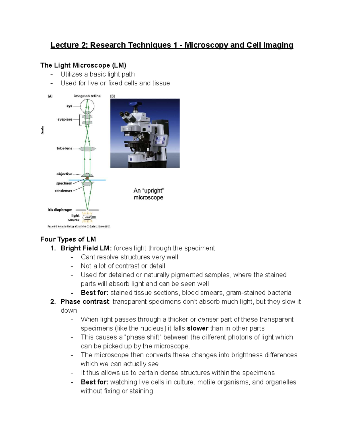 BIO3153 Lecture 2: Research Techniques in Microscopy and Cell Imaging ...