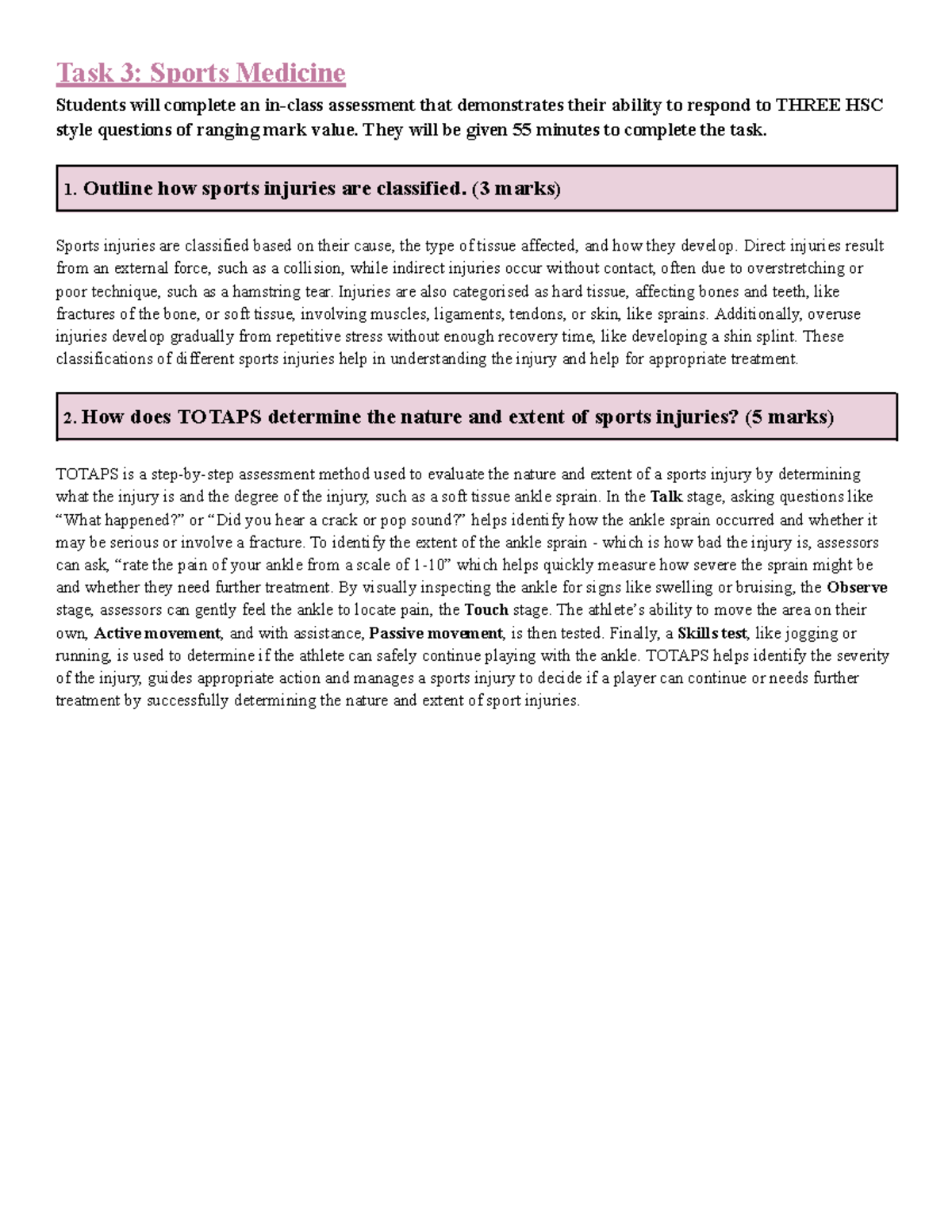 HSC Sports Medicine Task 3: Injury Classification & TOTAPS Analysis ...