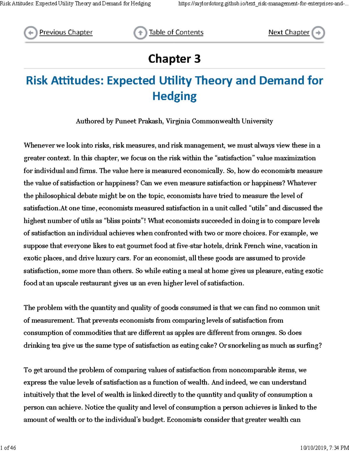 Risk Attitudes and Expected Utility Theory: Insights from Chapter 3 ...