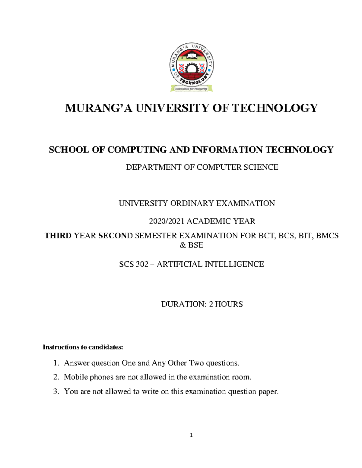 SCS 302 - Final Exam Study Guide: Artificial Intelligence Concepts ...