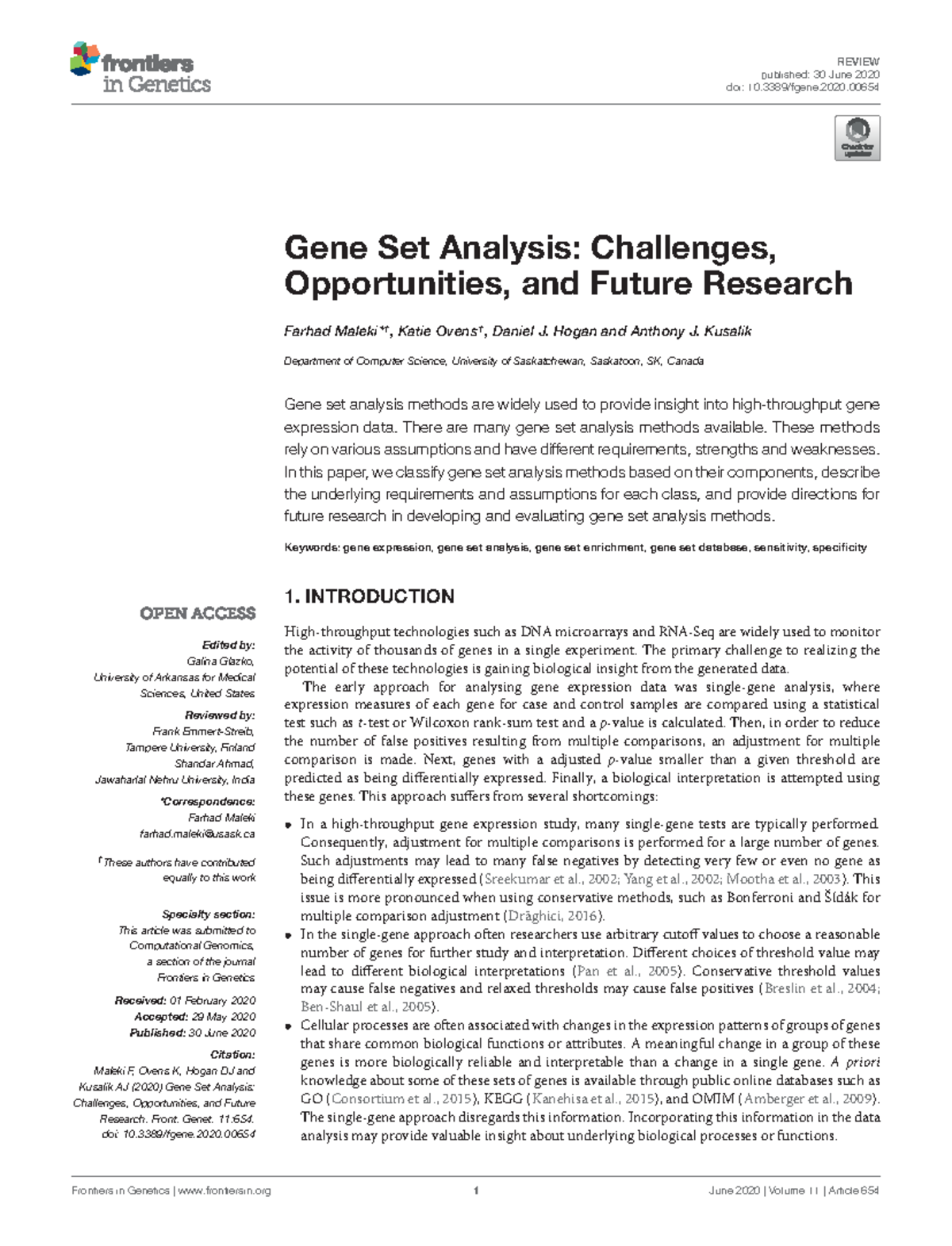 Gene Set Analysis Review: Challenges and Future Directions in CGEN 101 ...