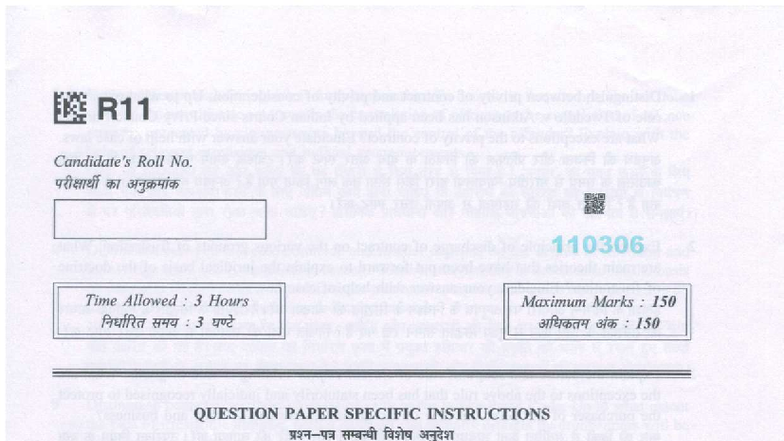 tEE R1 1 Roll No. ctaTET 6t W6qt6 lTi Minimum Marks: 150 - Question ...