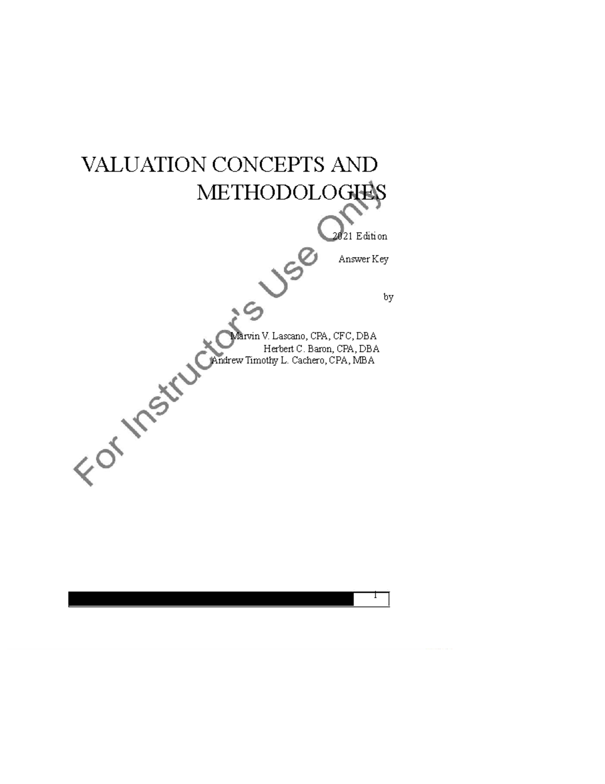 VALUATION CONCEPTS AND METHODOLOGIES 2021 Edition Answer Key - Studocu