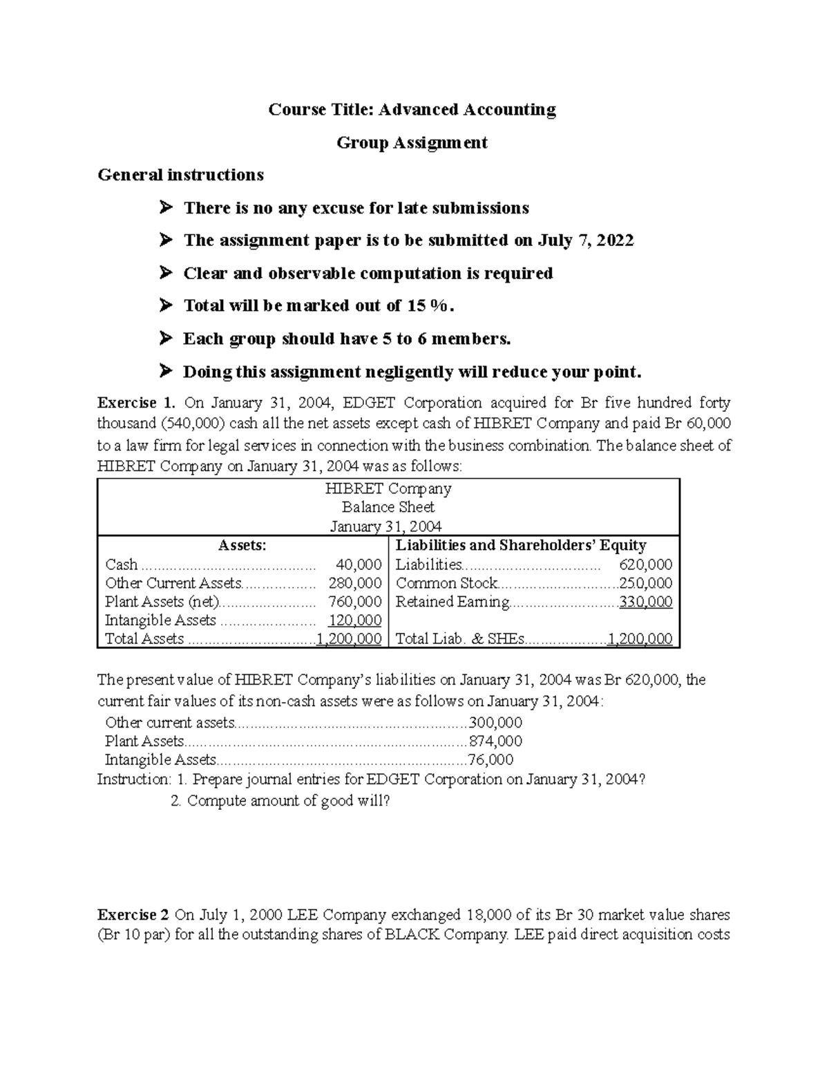 Group Assignment - Advanced Accounting Analysis and Computation - Studocu