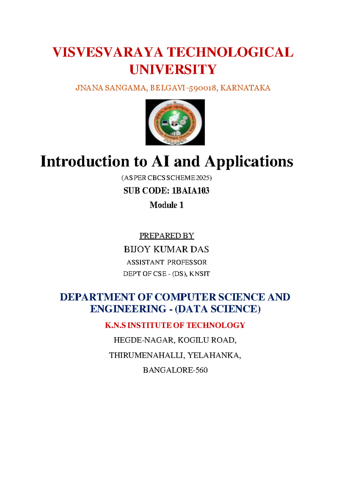 Introduction to AI and Applications - Module 1 (1BAIA103) - Studocu