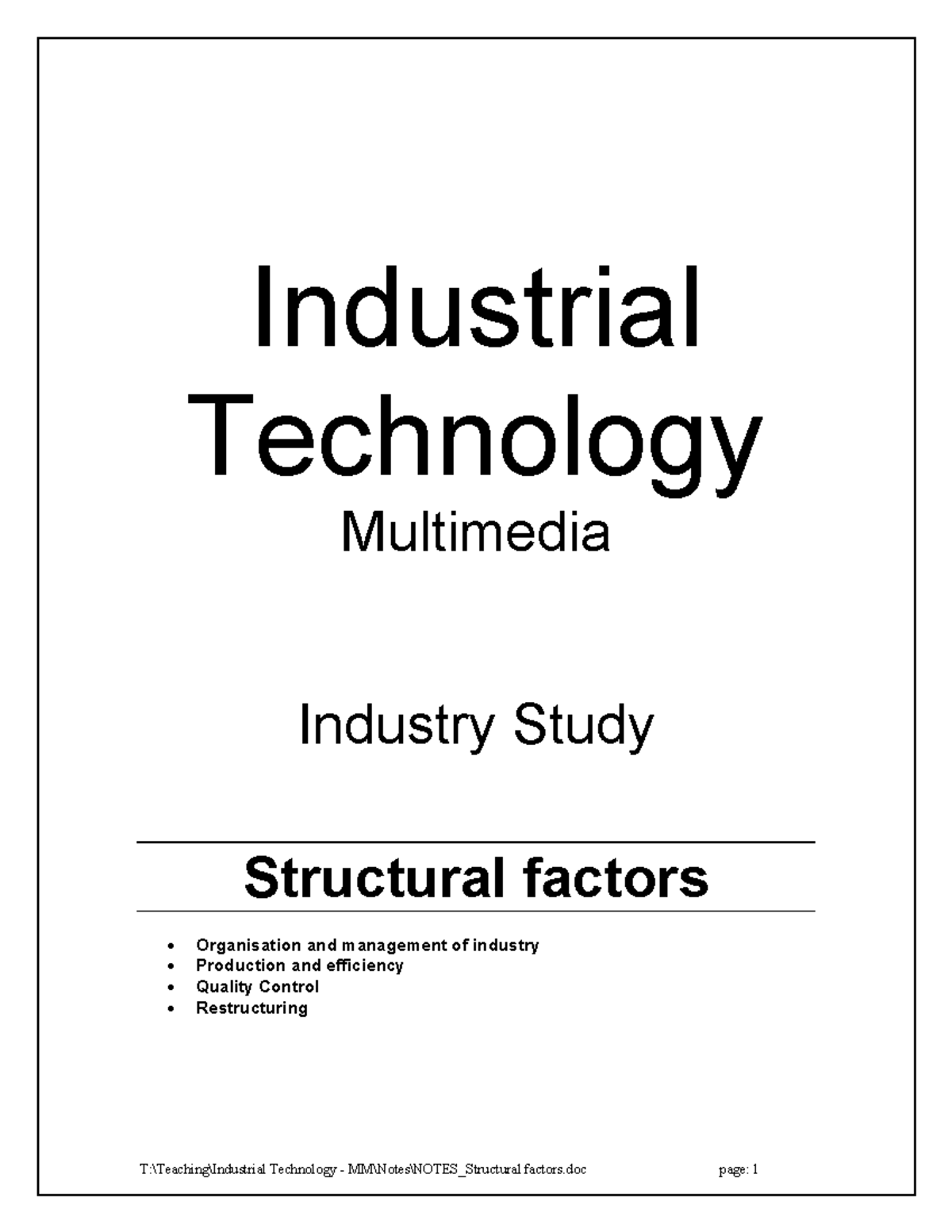 HSC Industrial Technology: Multimedia Industry Study on Structure ...