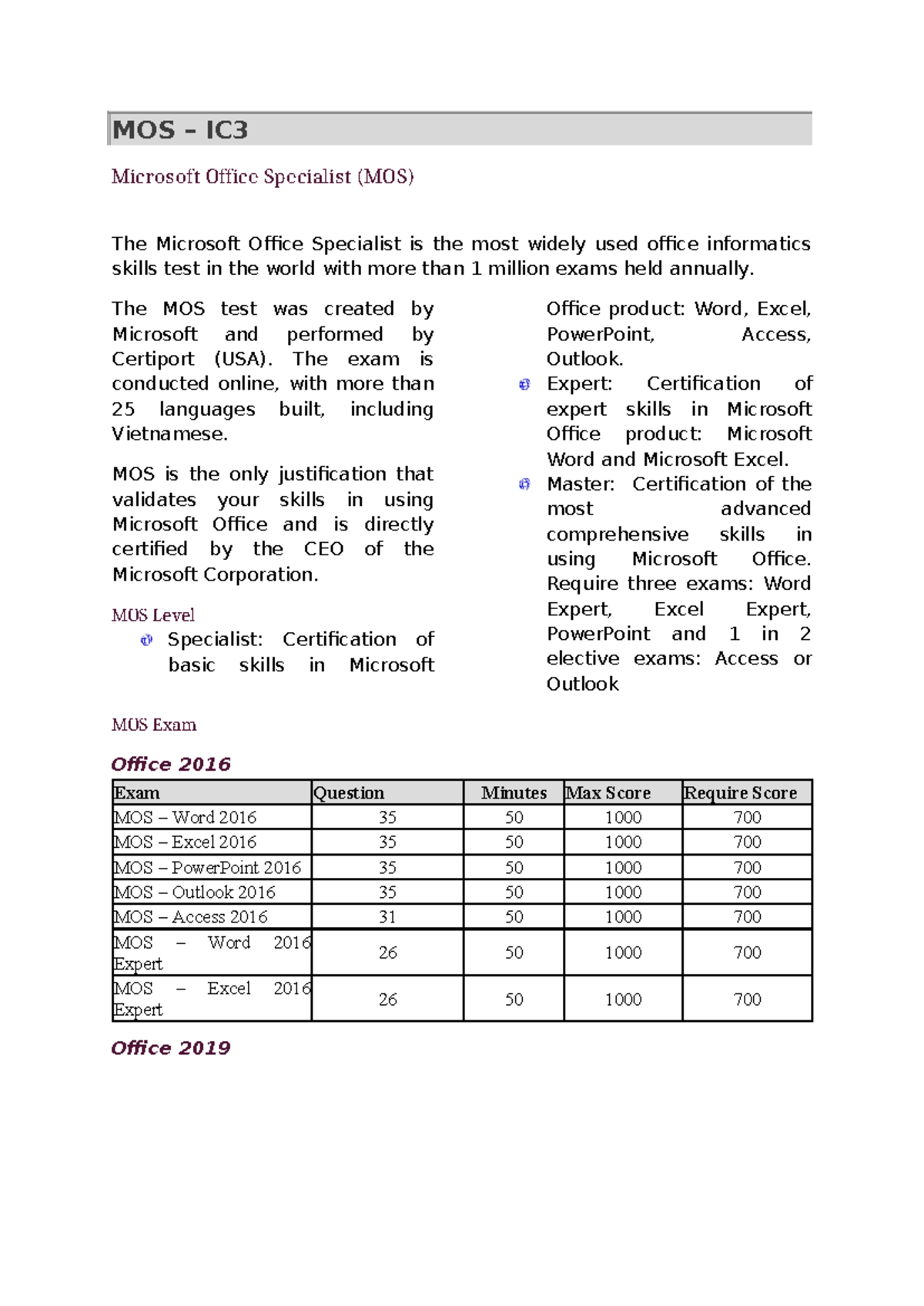 MOS IC3 Microsoft Office Specialist: Word 2019 Project 02 Guide - Studocu