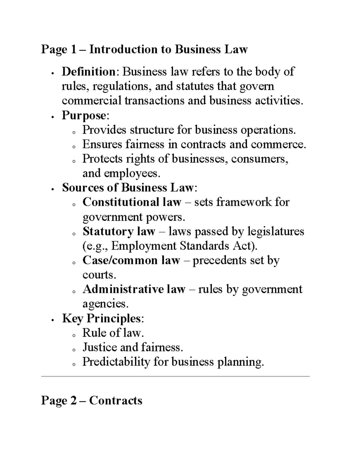 BUS 101: Introduction to Business Law Overview and Key Concepts - Studocu