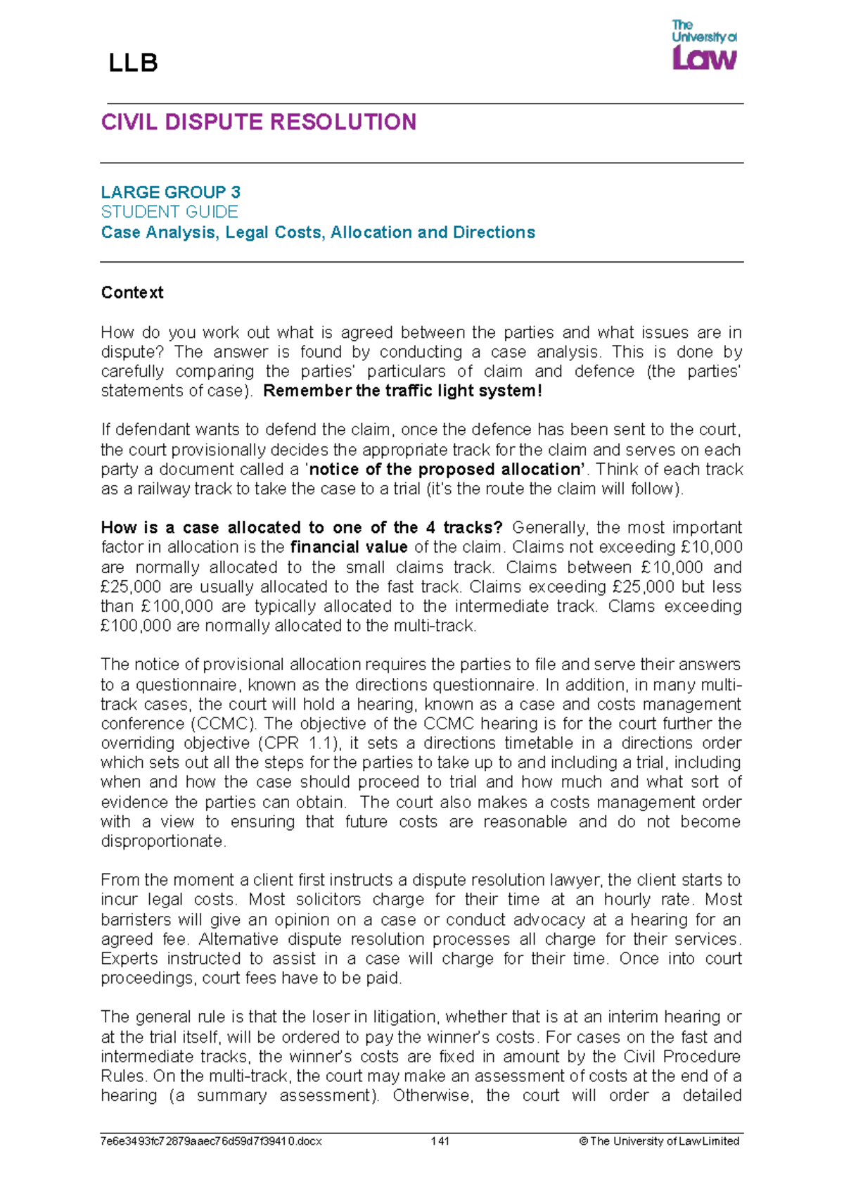 LLB 2526 Civil Dispute Resolution: Case Analysis & Costs Management ...