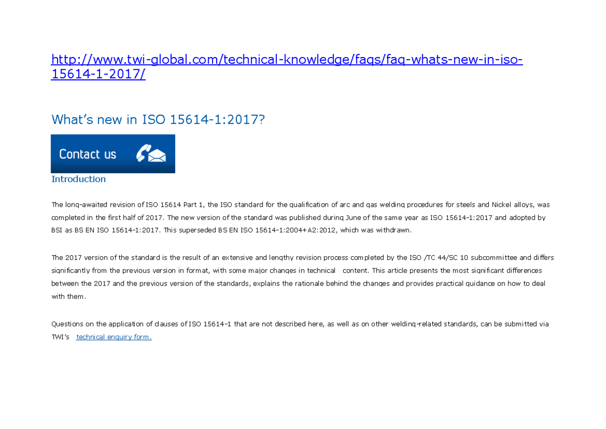 ISO 15614-1:2017 Changes Overview and Welding Procedure Test