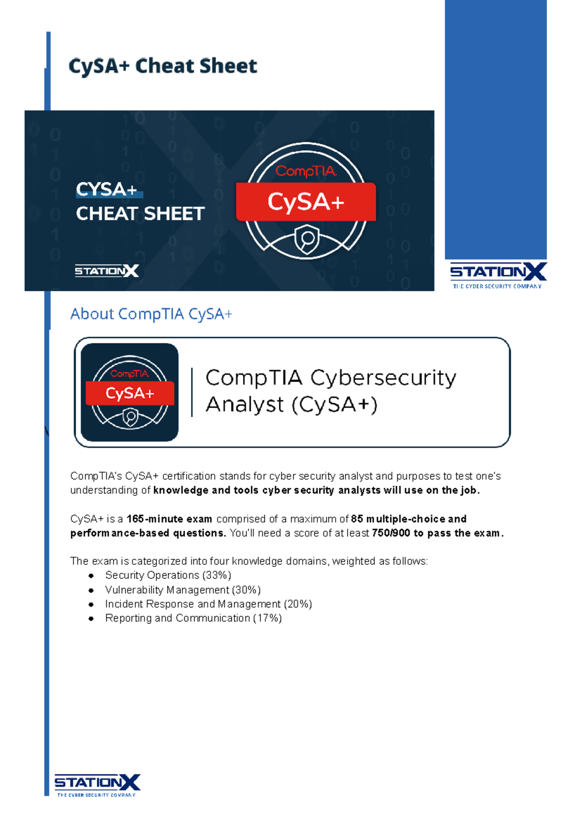 CompTIA CySA+ Cheat Sheet: Key Concepts & Exam Domains - Studocu