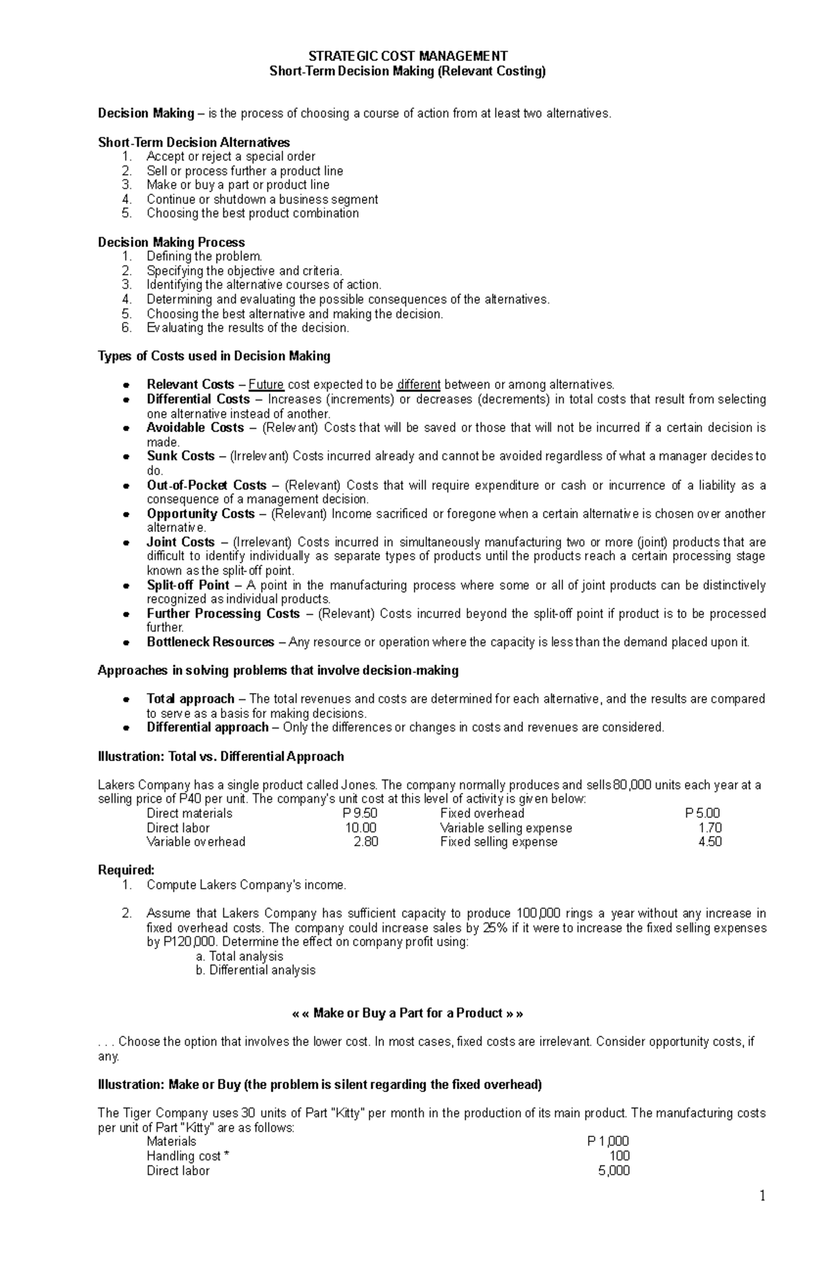 Relevant Costing Practice Problems for Strategic Cost Mgmt - Lesson ...