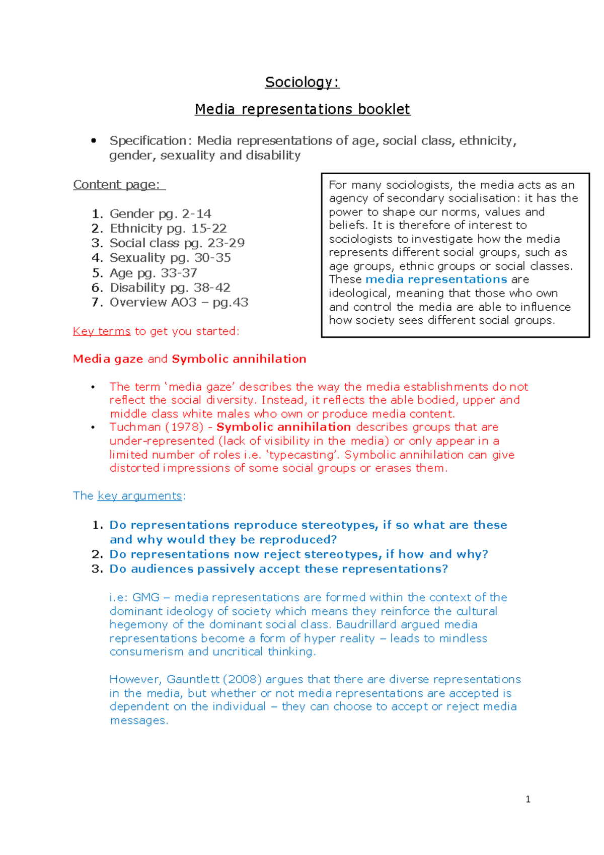 Sociology 101: Media Representations of Gender, Ethnicity & Class - Studocu