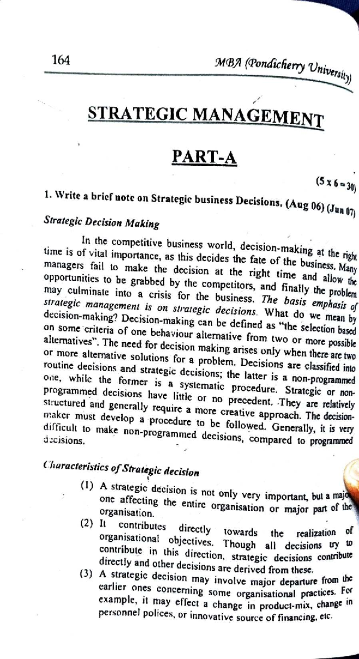 164 MBA (Pondicherry University) Strategic Management Lecture Notes ...