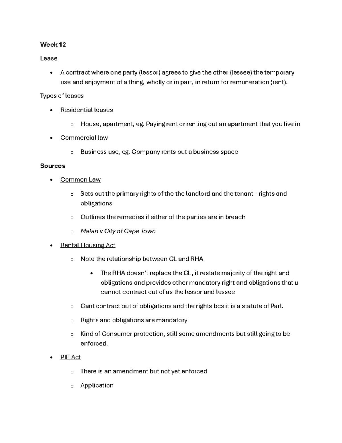 Week 12 - Comm Trans Lease: Understanding Lease Agreements and ...