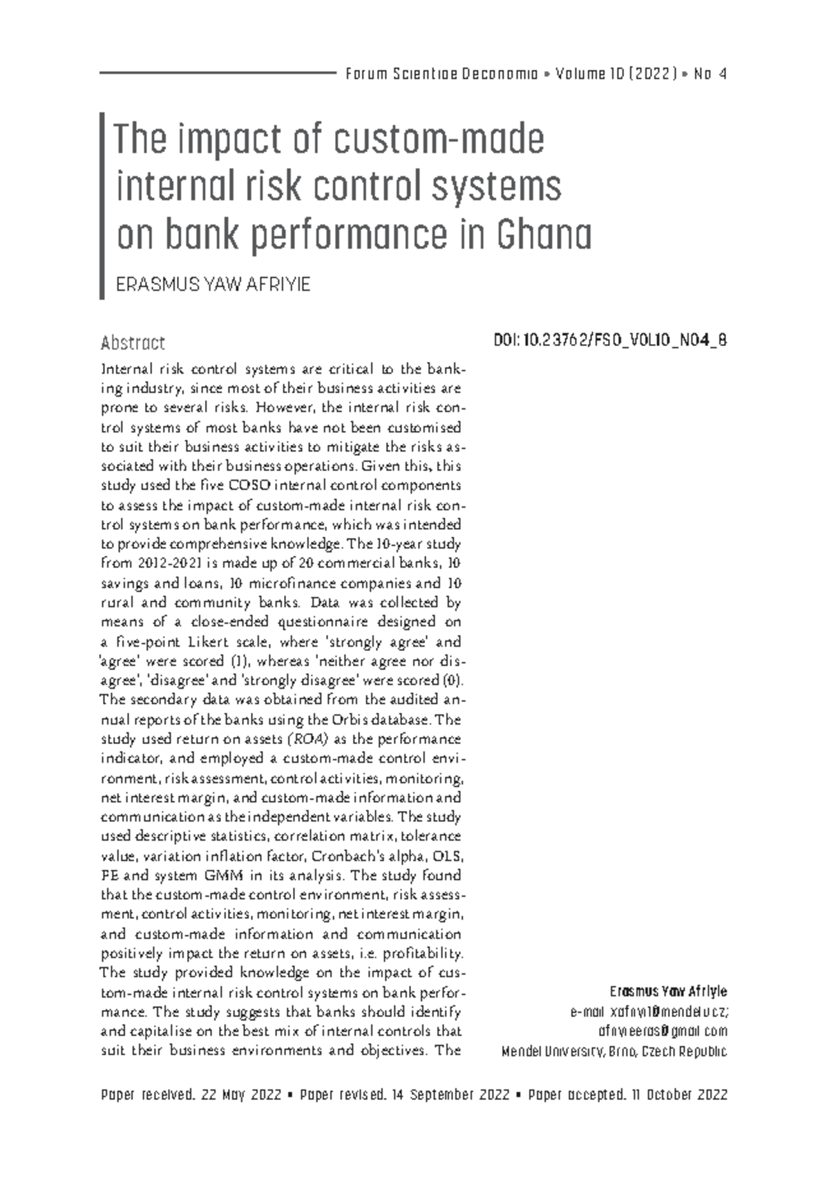 The Impact of Internal Risk Control Systems on Bank Performance in ...