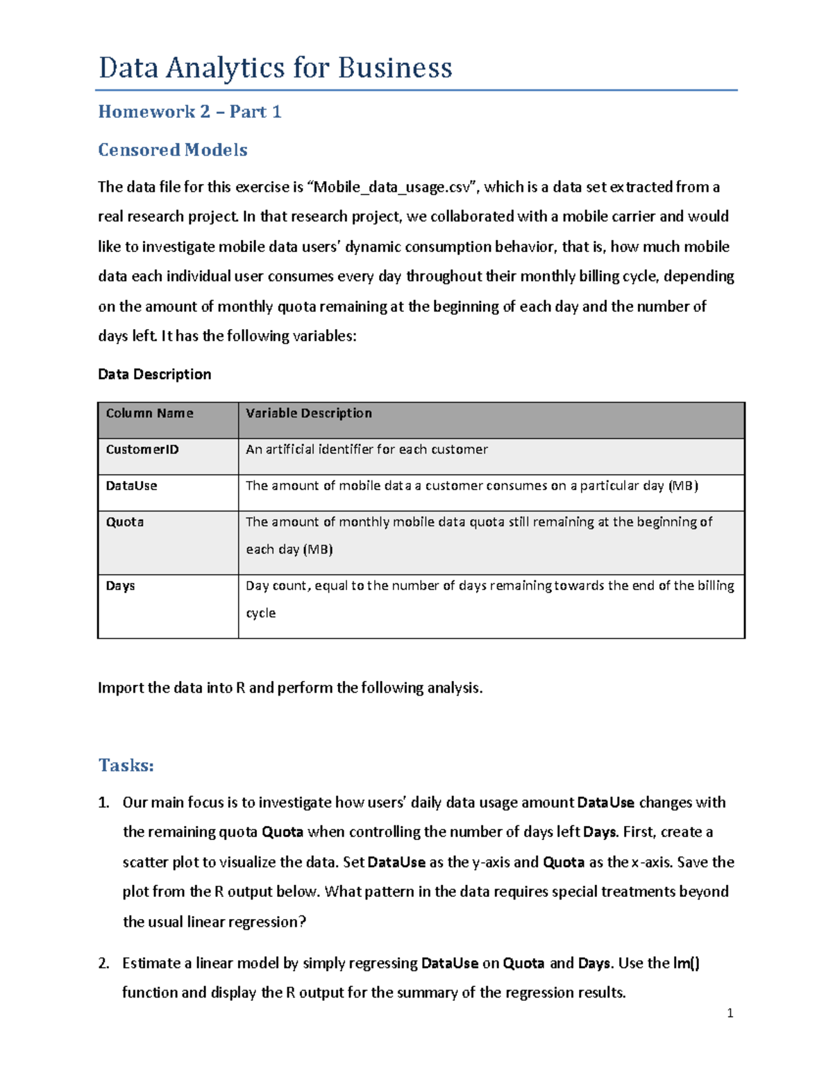 MGT6203-SU Homework 2 Part 1: Censored Models in Data Analytics - Studocu