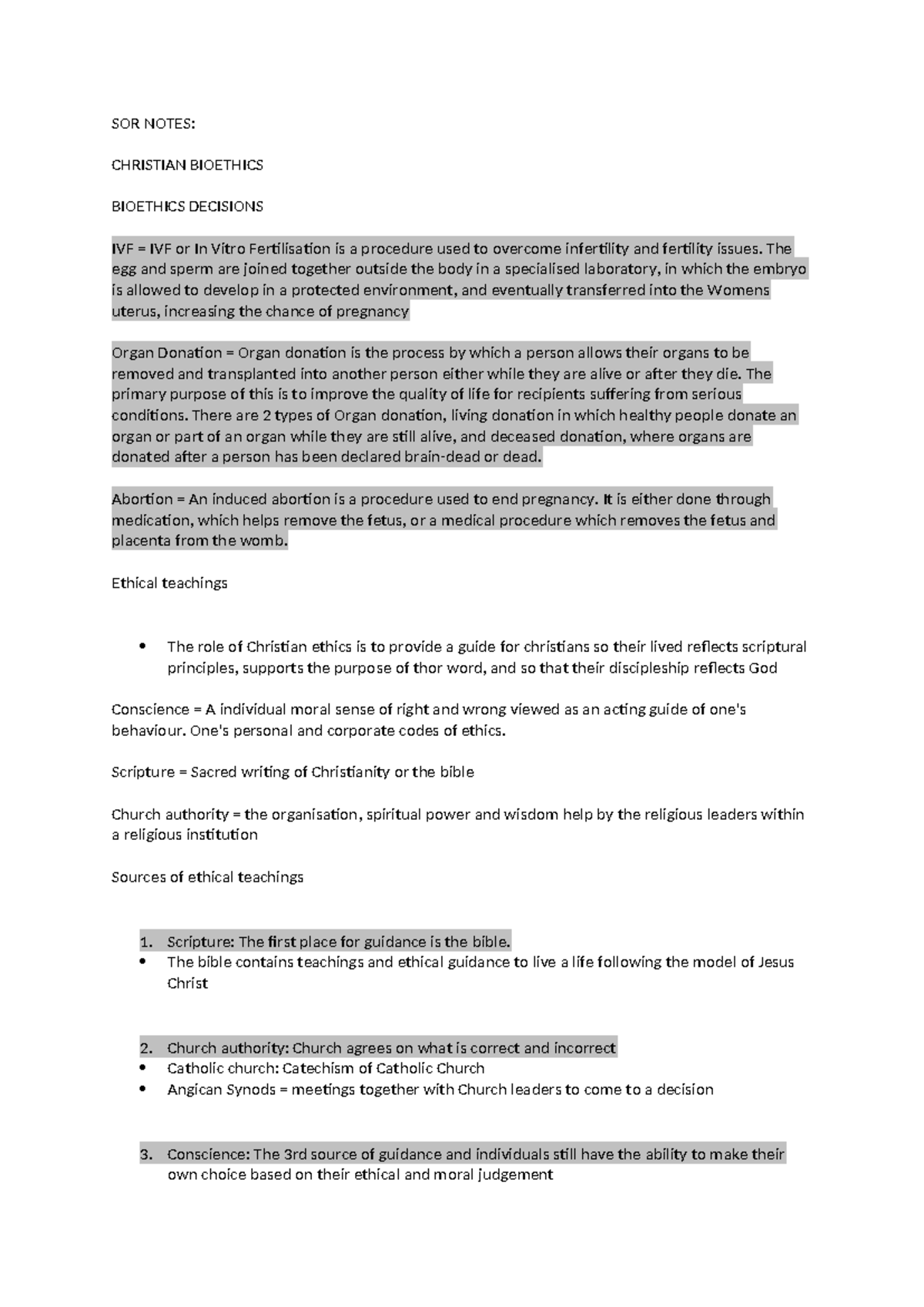 SOR NOTES: CHRISTIAN BIOETHICS AND ISLAMIC THOUGHT OVERVIEW - Studocu