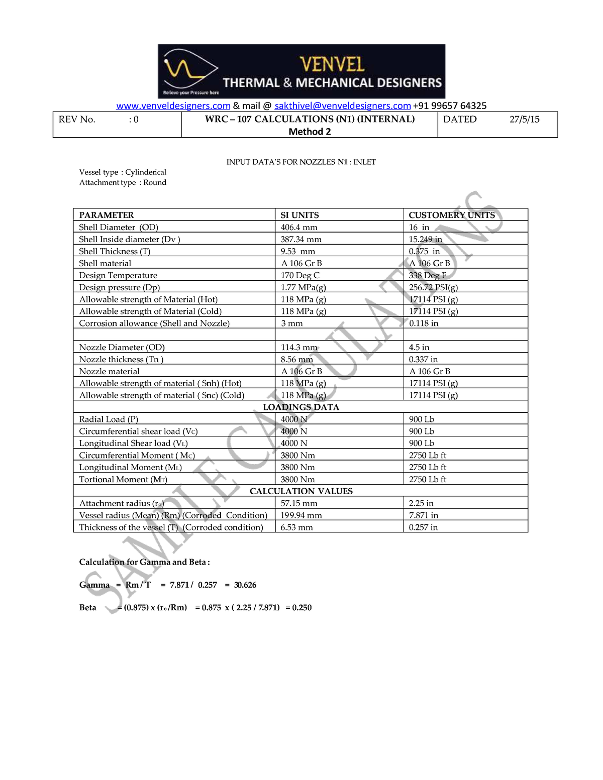 Sample Calculation for WRC 107 Nozzle N1 (Internal) - Studocu