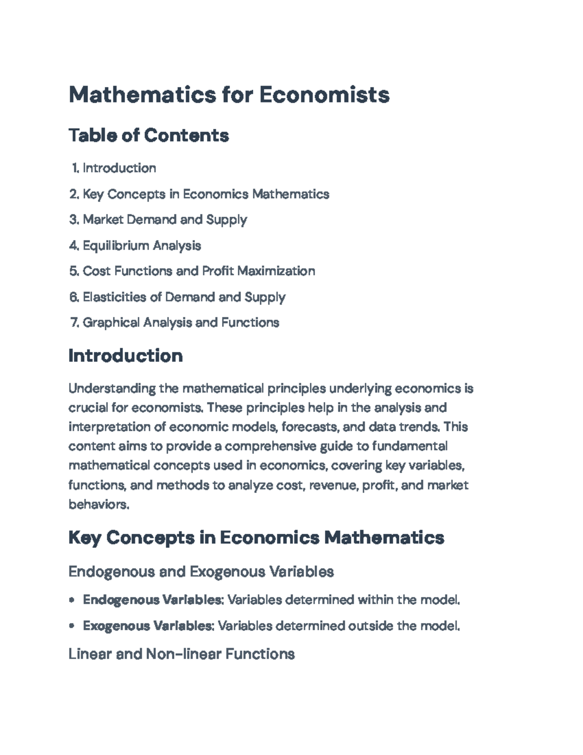 Mathematics for Economists: Key Concepts and Applications - Mathematics ...