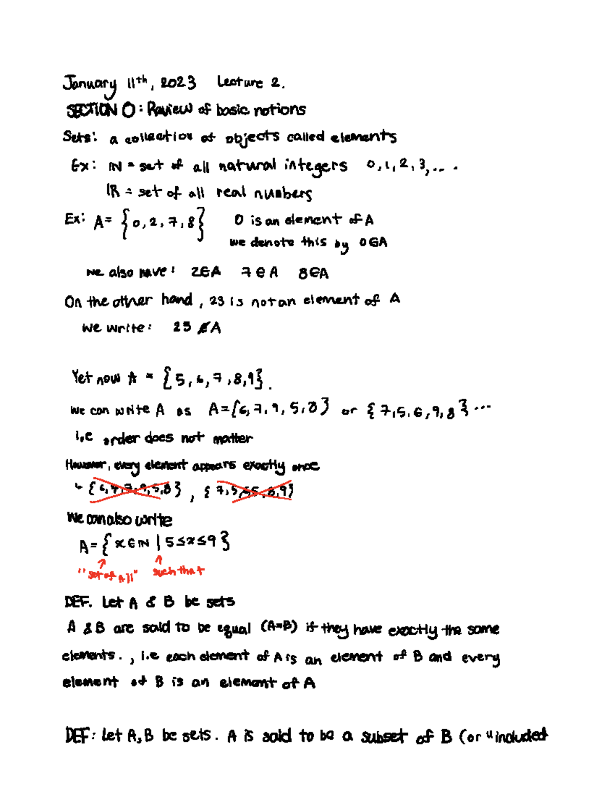 MATH 101: Lecture 2 - Review of Basic Set Notions - Studocu
