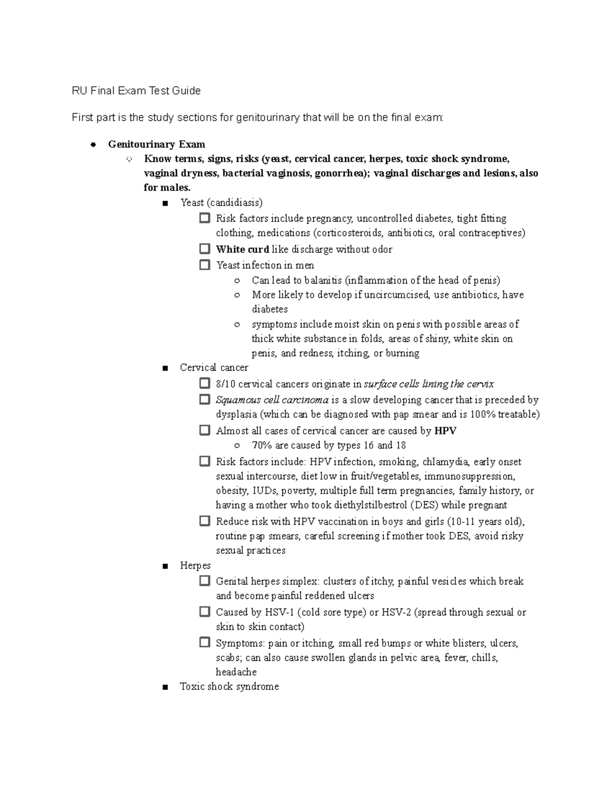RU Final Exam Study Guide: Genitourinary and Related Topics - RU Final ...