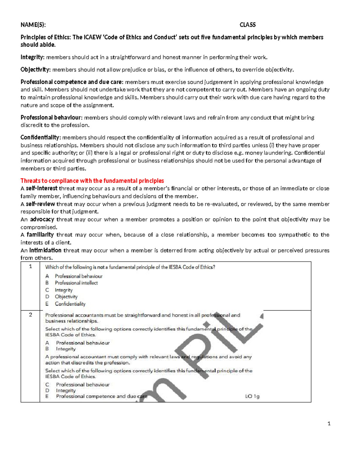 Ethics MCQ Practice - Principles of Ethics Overview - Studocu