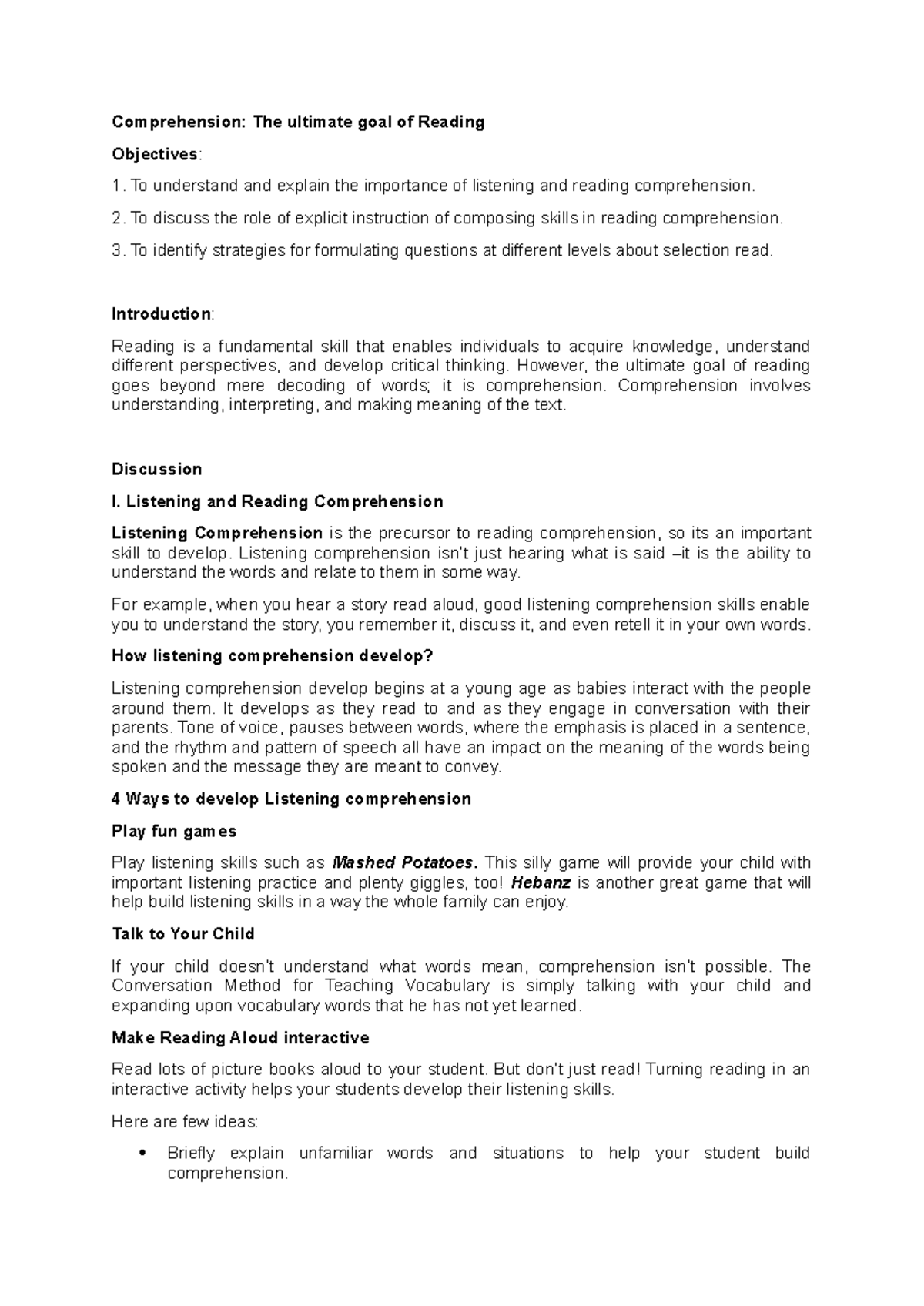 Comprehension in Reading: The Ultimate Goal and Key Strategies - Studocu