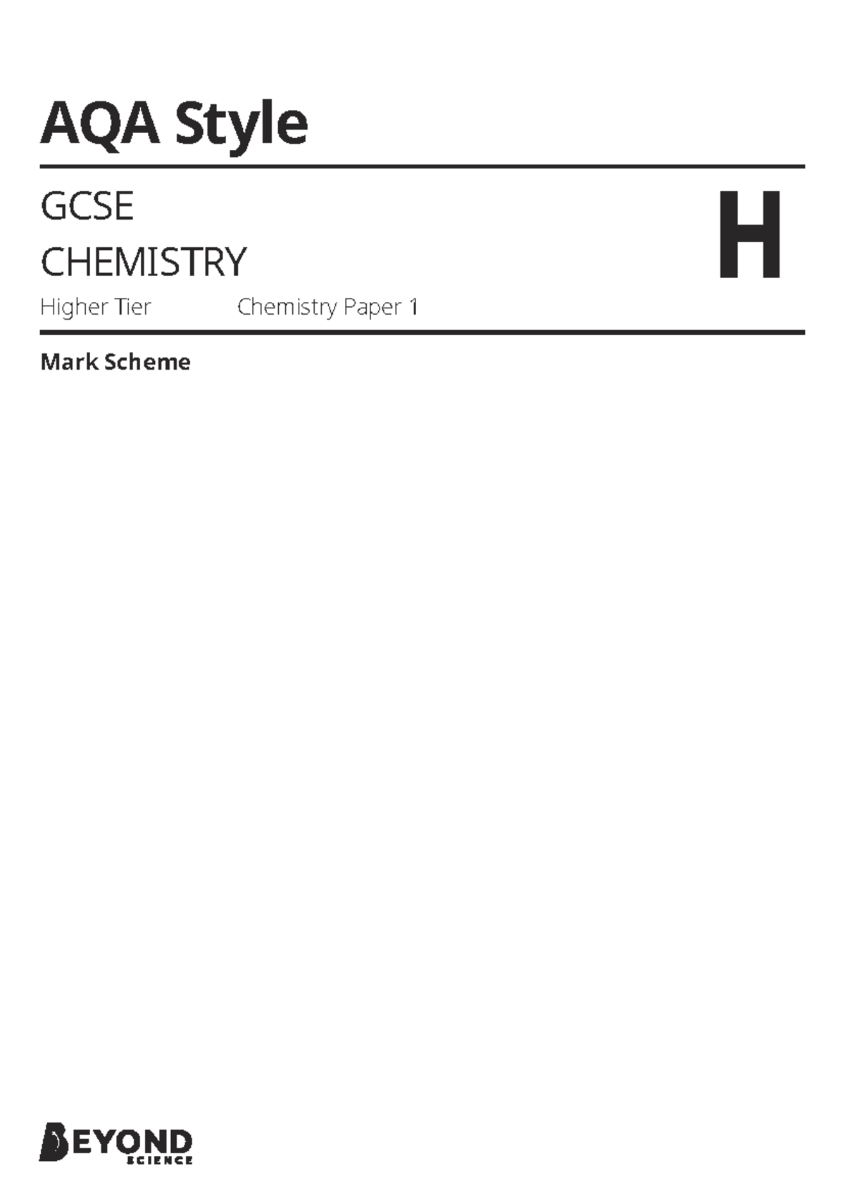 AQA GCSE Chemistry Paper 1 Higher Tier Mark Scheme Answers and ...