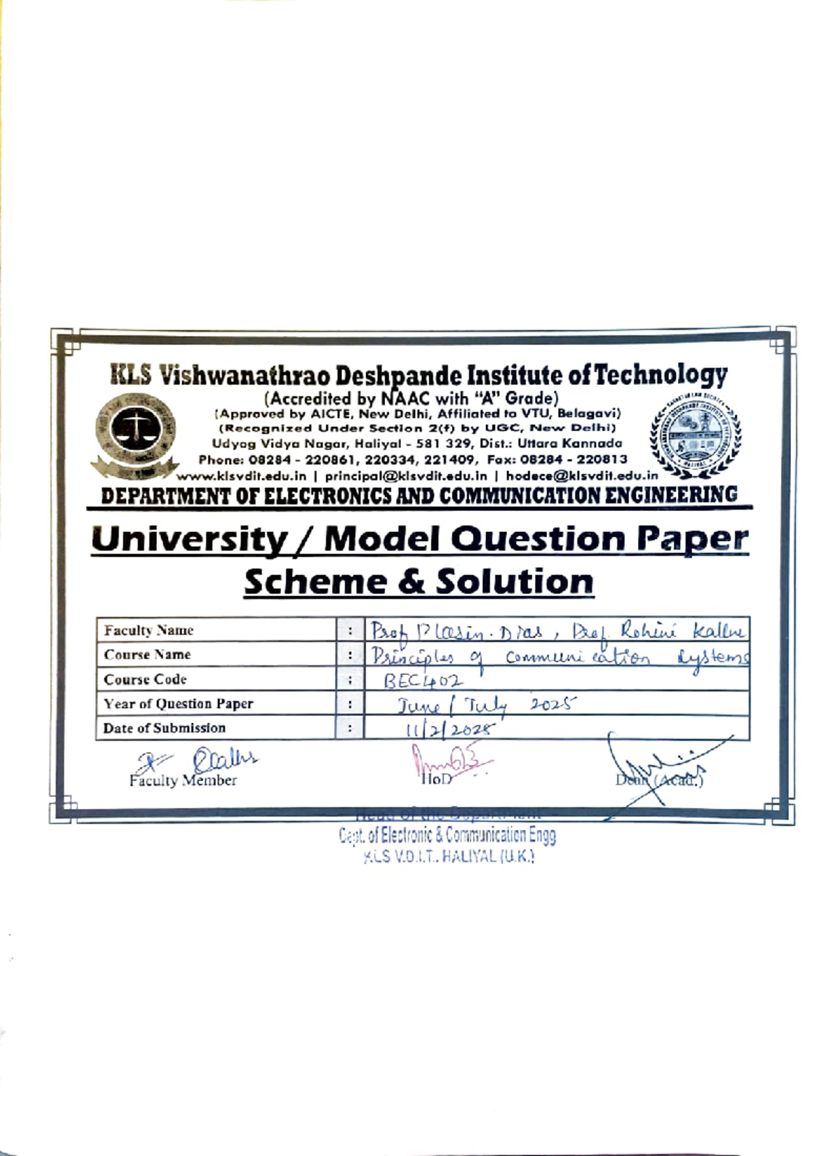 RECLP007: Principles of Communication Systems - Model Question Paper ...